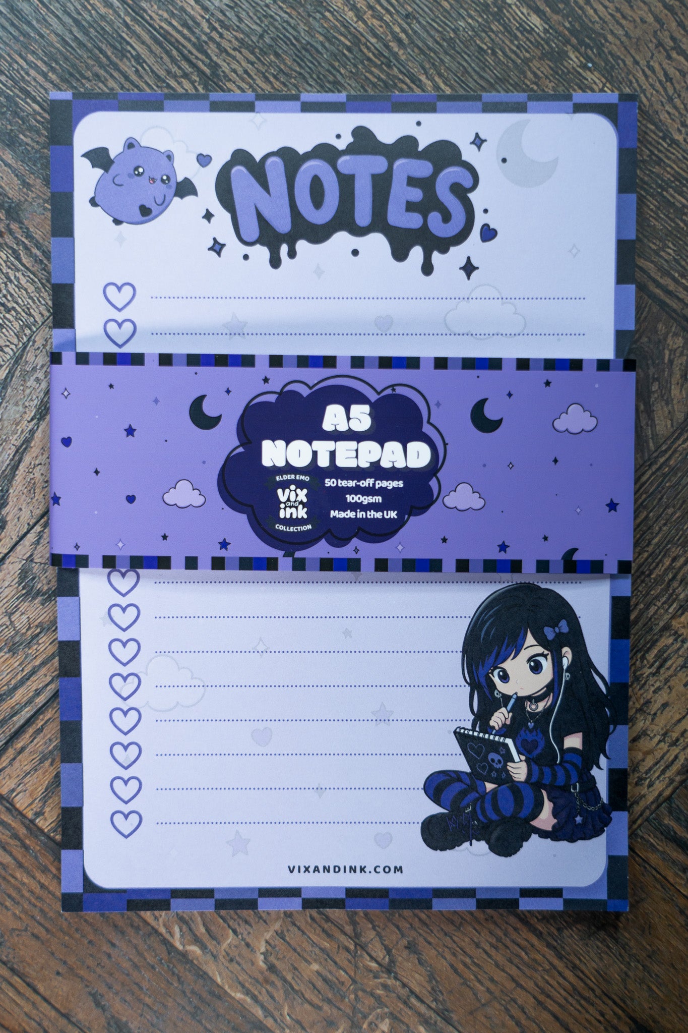 A5 Elder Emo Notepad | Cute Goth Stationery Desk Organiser Memo Pad