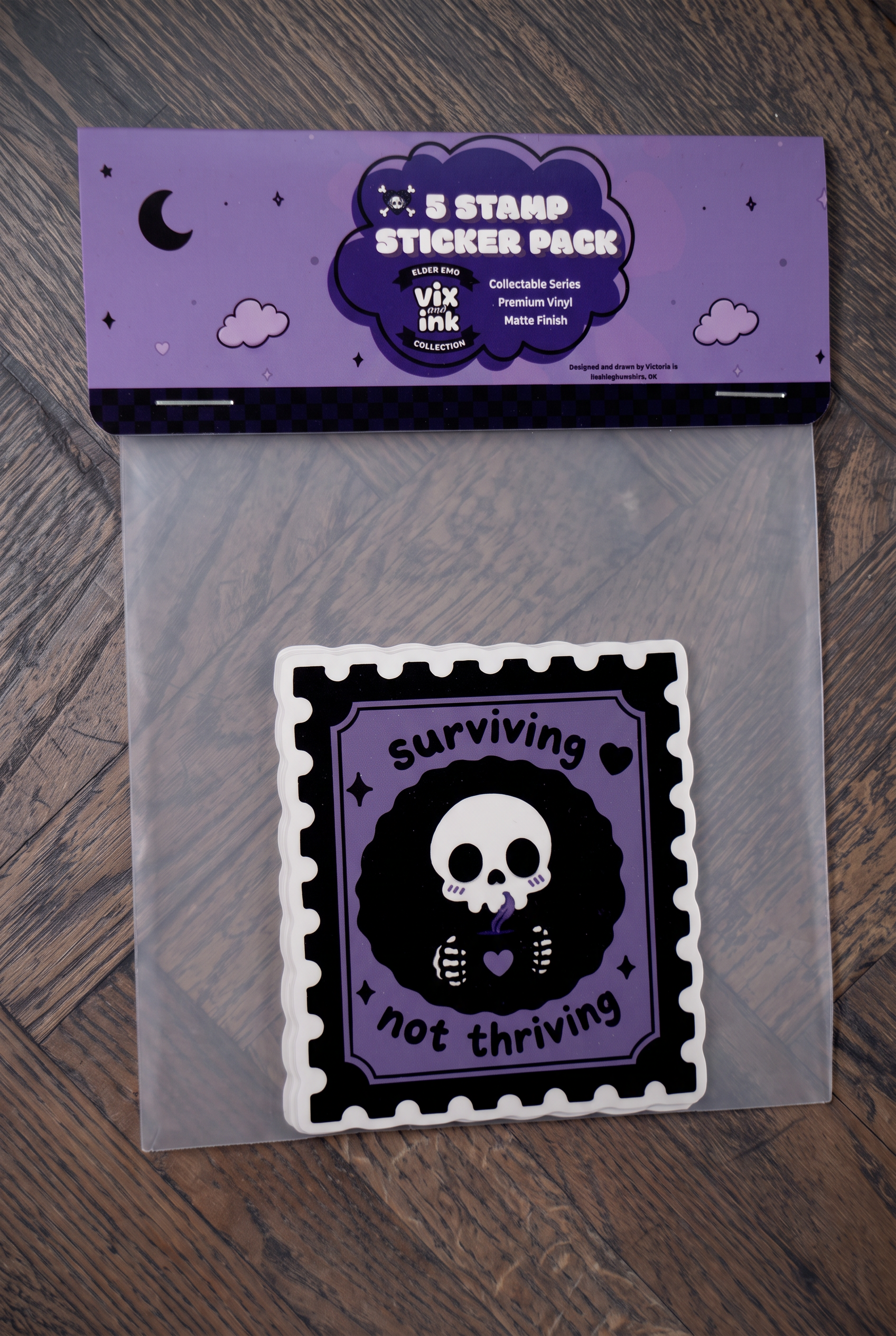 Elder Emo 5 Stamp Sticker Pack | Cute Goth Stationery Set Vinyl Laptop Decals