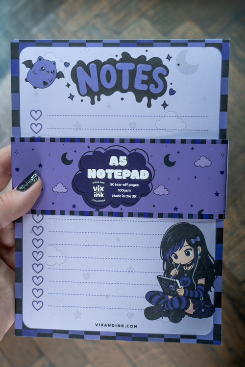 A5 Elder Emo Notepad | Cute Goth Stationery Desk Organiser Memo Pad