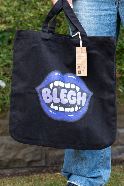 Blegh Lips Heavyweight Canvas Tote Bag | Organic Cotton Goth Shopper Book Bag - Vix and Ink
