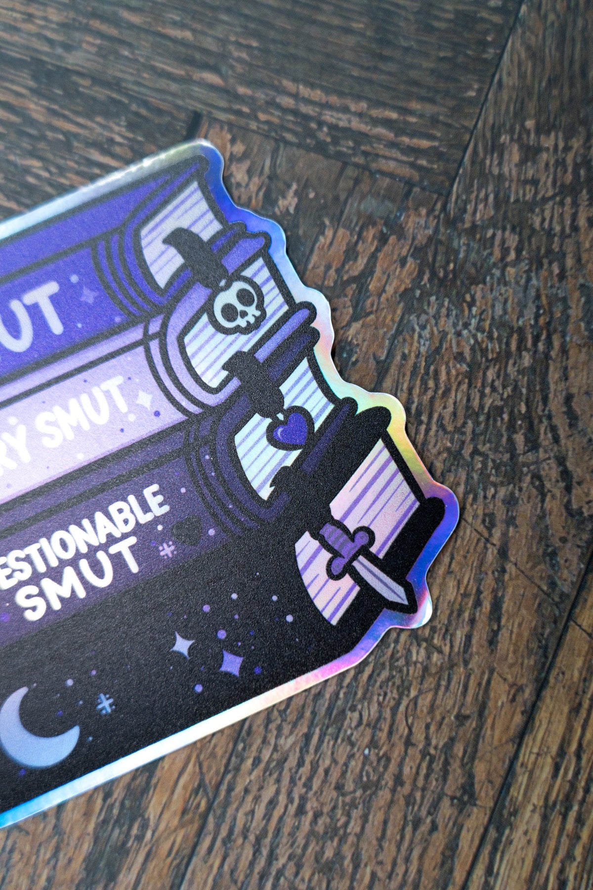 Bookish Smut Book Stack Sticker | Romantasy Kindle Holographic Decal - Vix and Ink