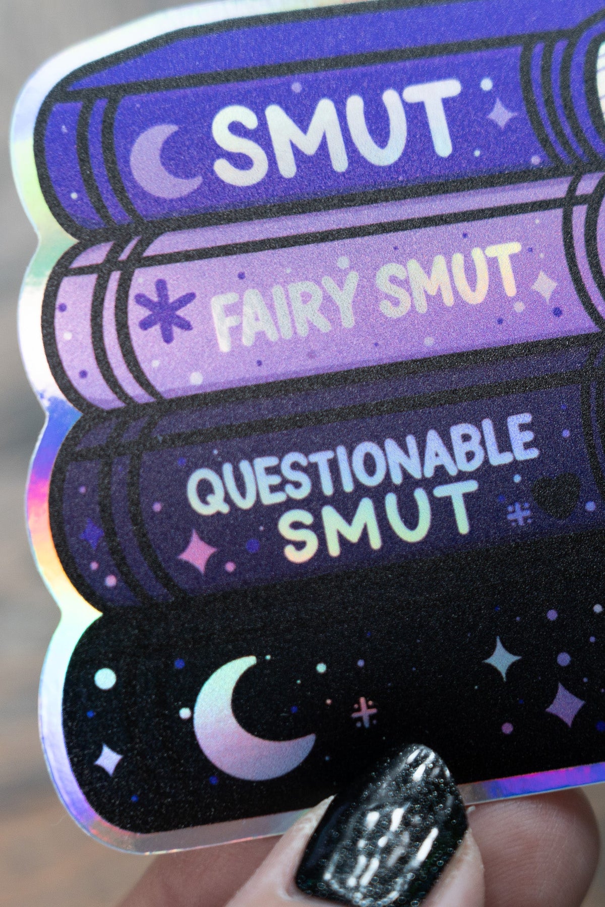 Bookish Smut Book Stack Sticker | Romantasy Kindle Holographic Decal - Vix and Ink