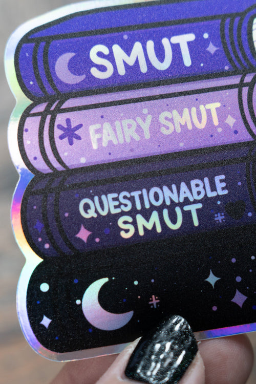 Bookish Smut Book Stack Sticker | Romantasy Kindle Holographic Decal - Vix and Ink