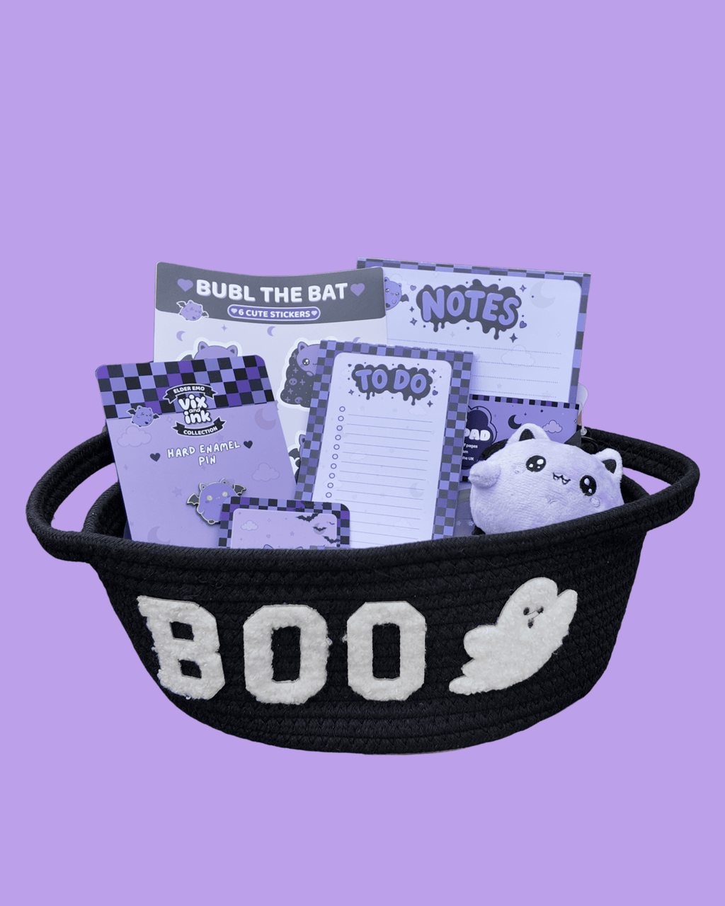 Bubl Halloween Boo Basket | Spooky Cute Goth Gift Set & Stationery Bundle - Vix and Ink