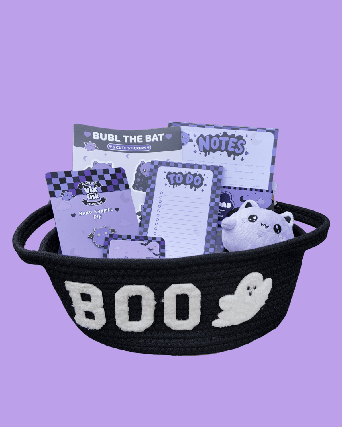 Bubl Halloween Boo Basket | Spooky Cute Goth Gift Set & Stationery Bundle - Vix and Ink