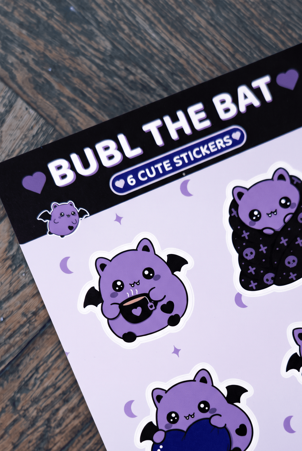 Bubl The Bat Sticker Sheet | Cute Goth Vinyl Stickers Laptop Decals - Vix and Ink