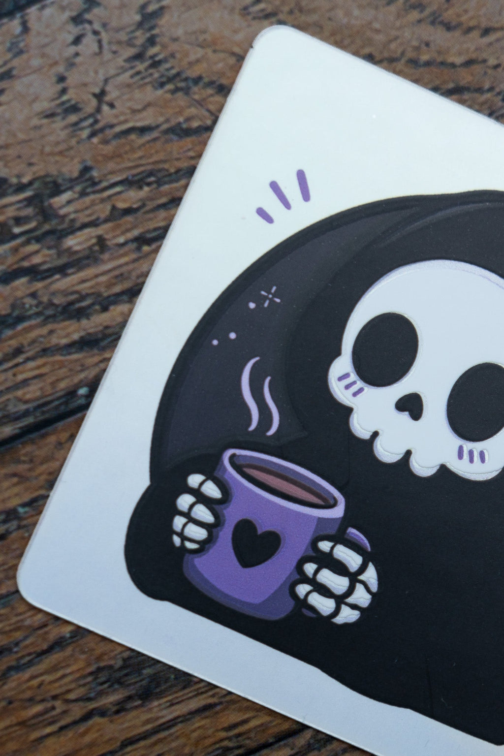 Cosy Grim Reaper Coffee Sticker | Cute Goth Matte Holographic Decal - Vix and Ink