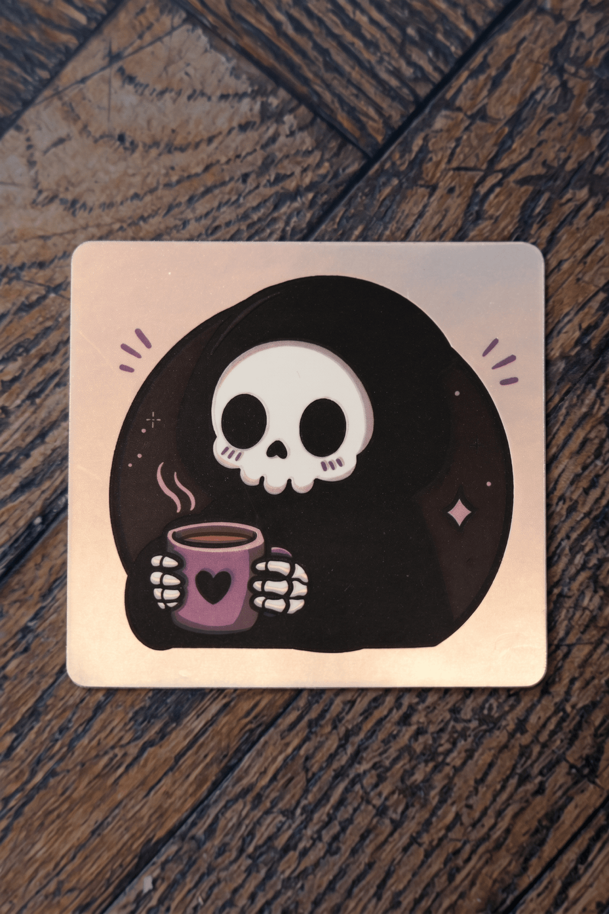 Cosy Grim Reaper Coffee Sticker | Cute Goth Matte Holographic Decal - Vix and Ink