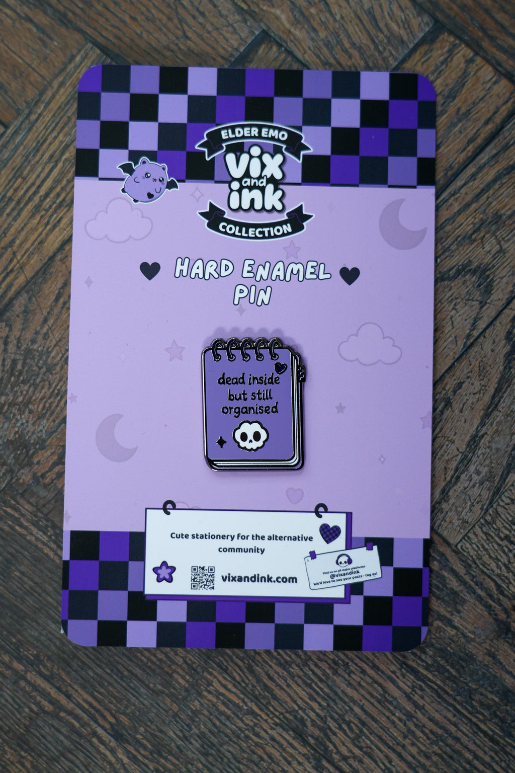 Dead Inside But Still Organised Pin Badge | Goth Notebook Enamel Lapel Pin - Vix and Ink