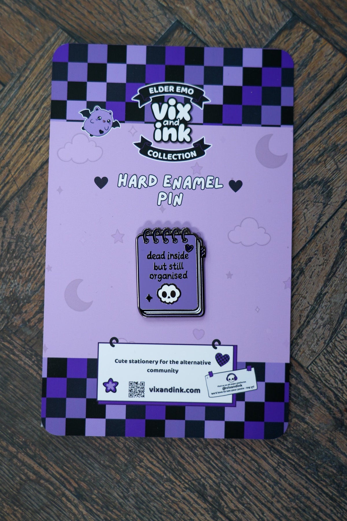 Dead Inside But Still Organised Pin Badge | Goth Notebook Enamel Lapel Pin - Vix and Ink