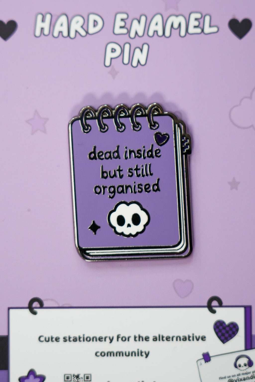 Dead Inside But Still Organised Pin Badge | Goth Notebook Enamel Lapel Pin - Vix and Ink