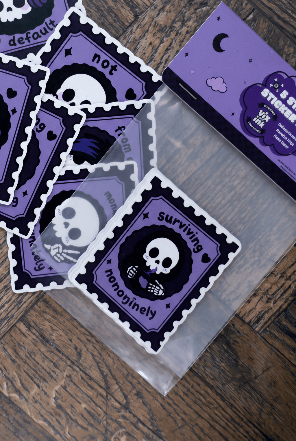 Elder Emo 5 Stamp Sticker Pack | Cute Goth Stationery Set Vinyl Laptop Decals - Vix and Ink