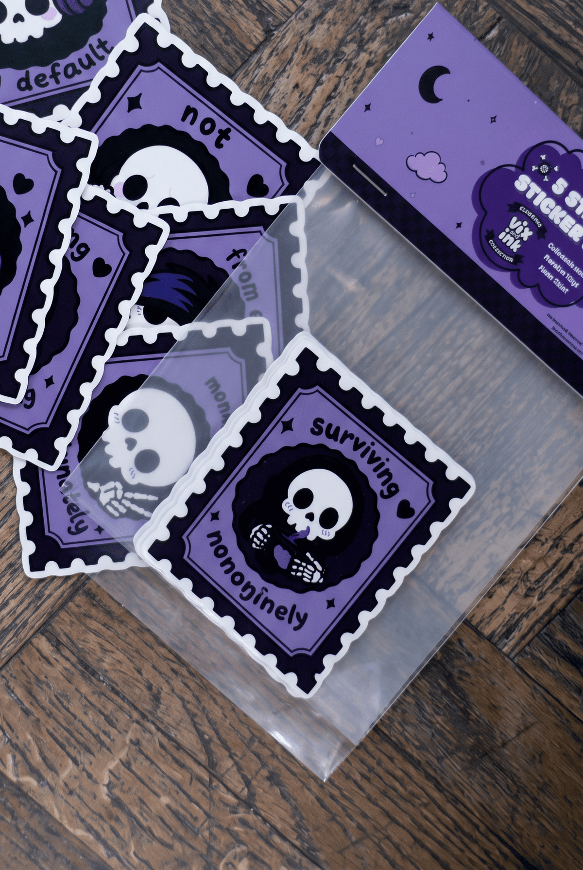 Elder Emo 5 Stamp Sticker Pack | Cute Goth Stationery Set Vinyl Laptop Decals - Vix and Ink