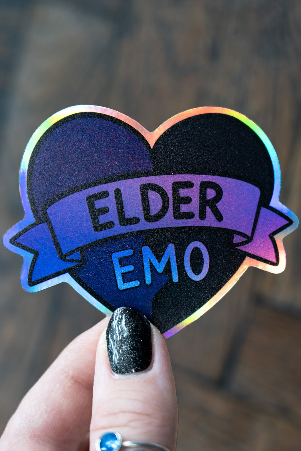 Elder Emo Badge Of Honour Sticker | Goth Heart Holographic Laptop Decal - Vix and Ink