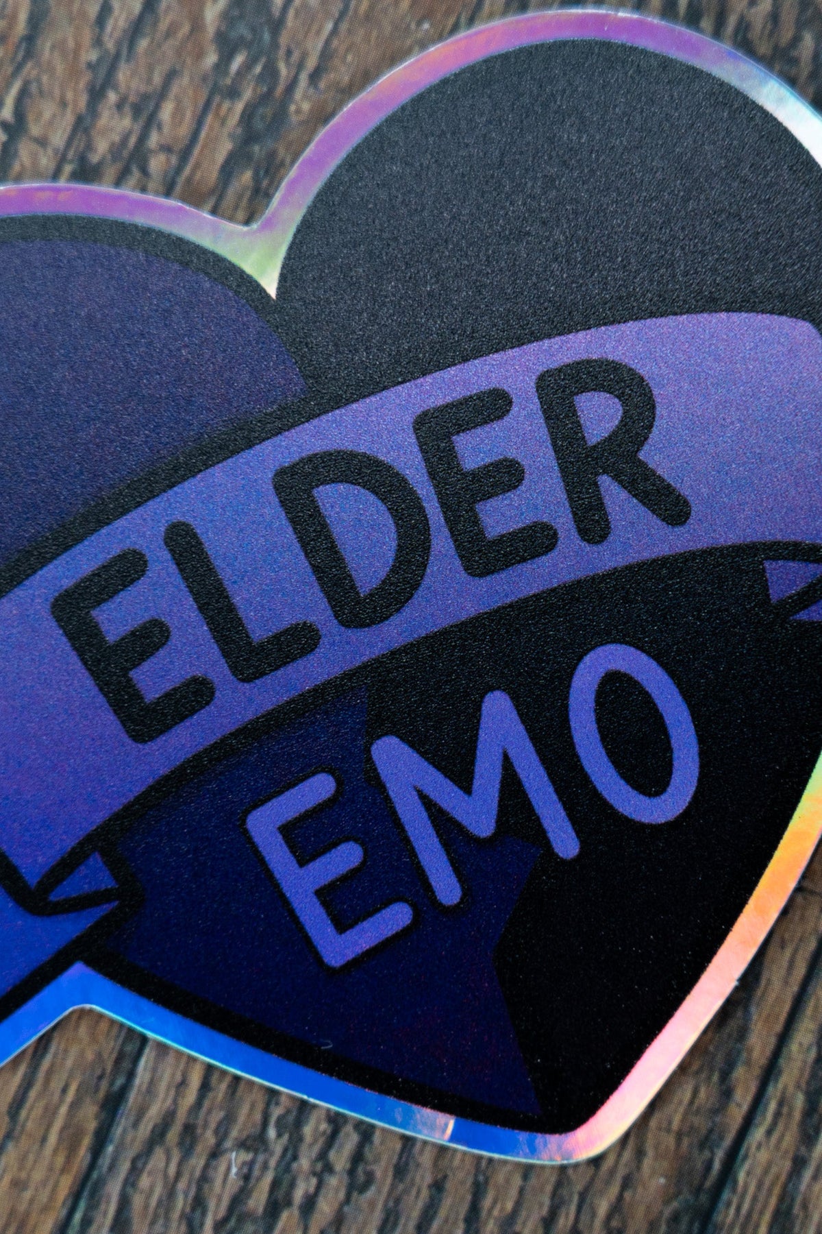 Elder Emo Badge Of Honour Sticker | Goth Heart Holographic Laptop Decal - Vix and Ink