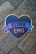 Elder Emo Badge Of Honour Sticker | Goth Heart Holographic Laptop Decal - Vix and Ink