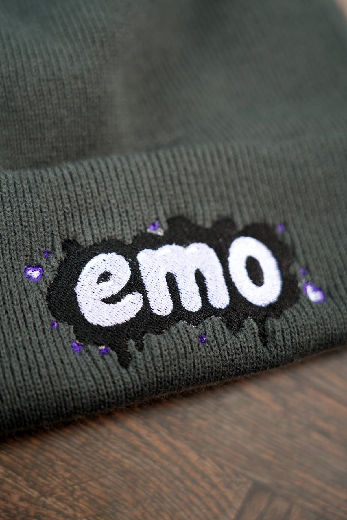 Embroidered Emo Pom Pom Beanie Hat | Alternative Goth Winter Knit Cap - Vix and Ink