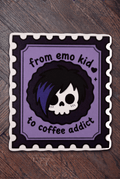 Emo Kid To Coffee Addict Stamp Sticker | Cute Goth Vinyl Sticker Laptop Decal - Vix and Ink