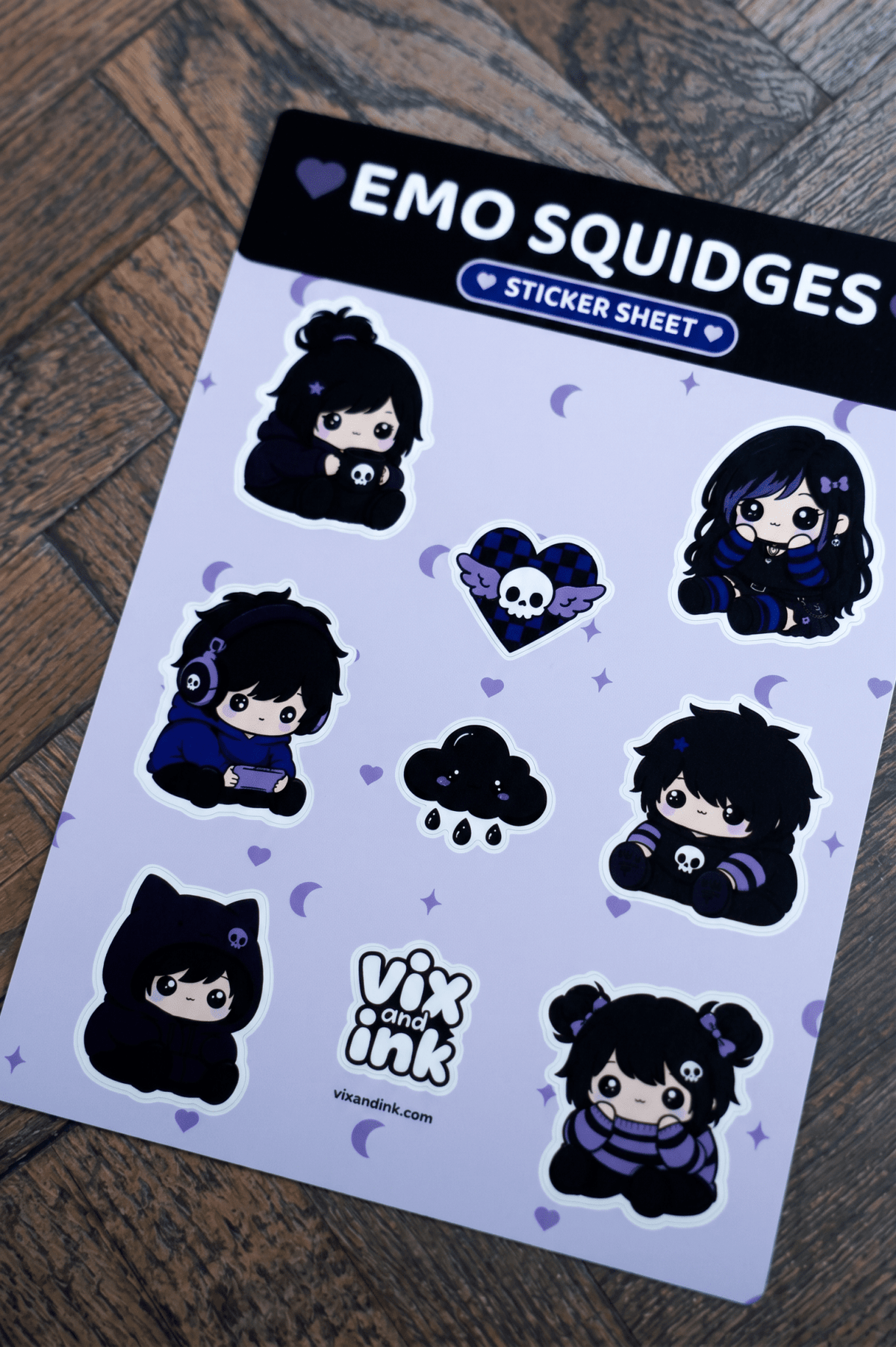 Emo Squidgelings Sticker Sheet | Cute Goth Vinyl Stickers Laptop Decals - Vix and Ink