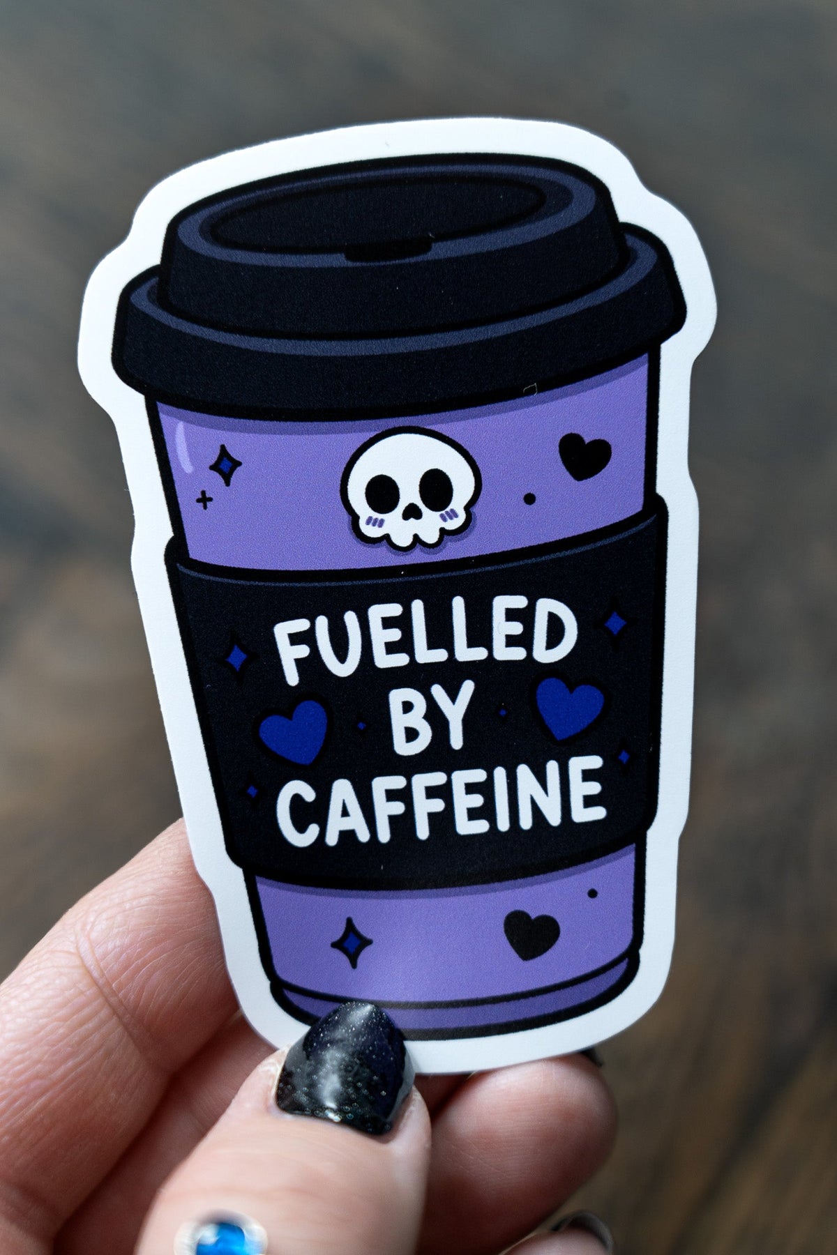 Fuelled By Caffeine Sticker | Cute Goth Coffee Cup Vinyl Laptop Decal - Vix and Ink
