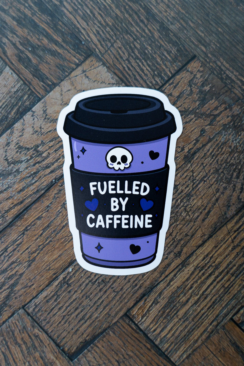 Fuelled By Caffeine Sticker | Cute Goth Coffee Cup Vinyl Laptop Decal - Vix and Ink