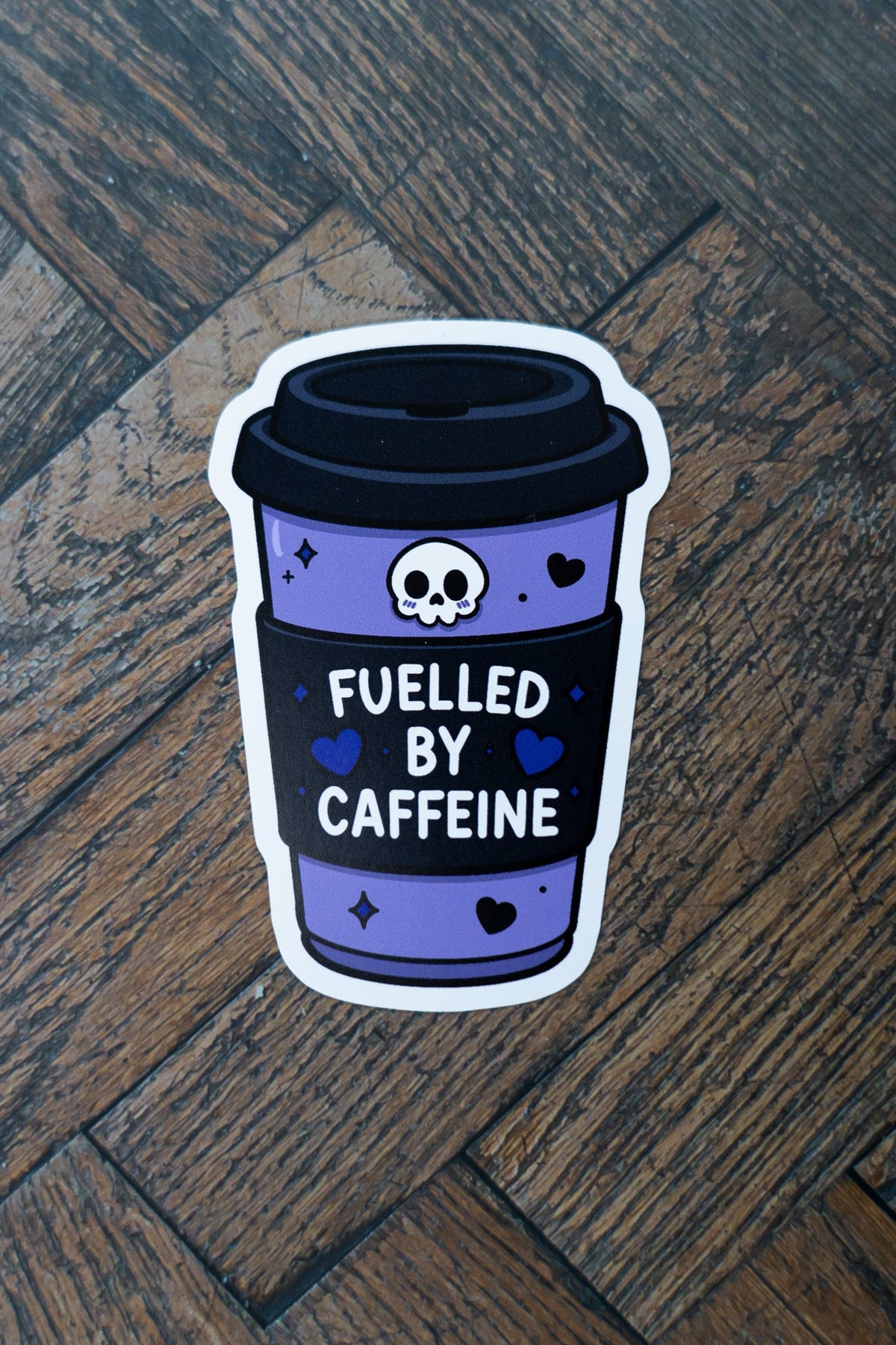 Fuelled By Caffeine Sticker | Cute Goth Coffee Cup Vinyl Laptop Decal - Vix and Ink