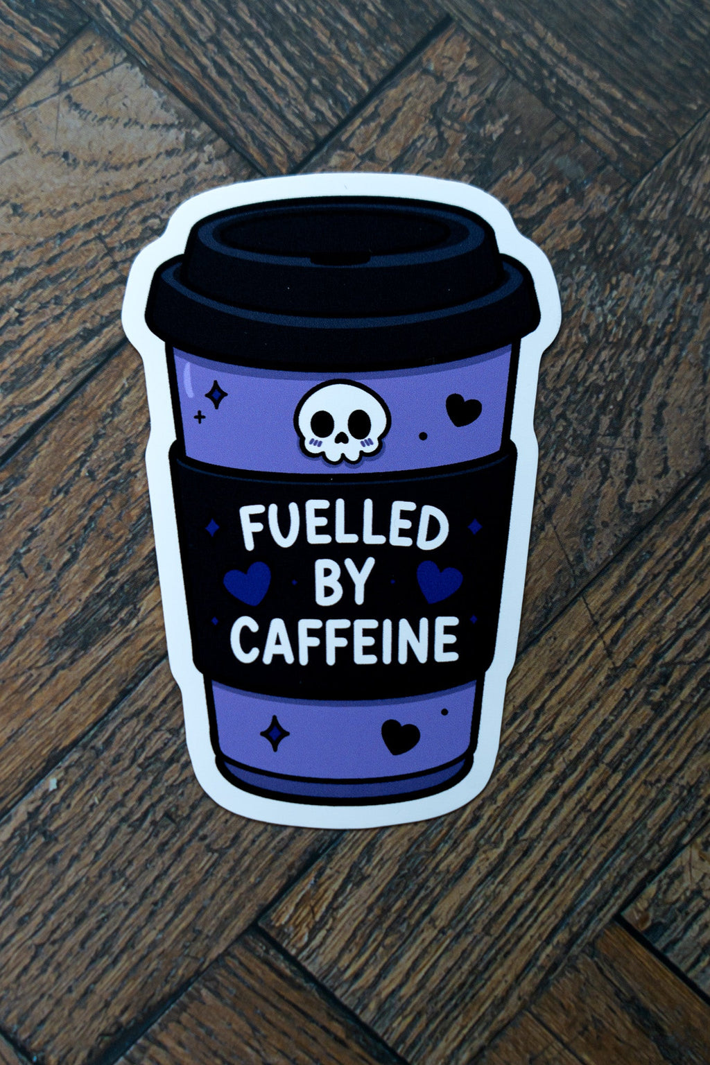 Fuelled By Caffeine Sticker | Cute Goth Coffee Cup Vinyl Laptop Decal - Vix and Ink