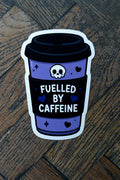 Fuelled By Caffeine Sticker | Cute Goth Coffee Cup Vinyl Laptop Decal - Vix and Ink
