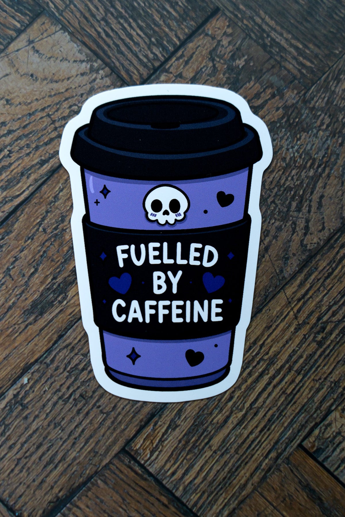 Fuelled By Caffeine Sticker | Cute Goth Coffee Cup Vinyl Laptop Decal - Vix and Ink