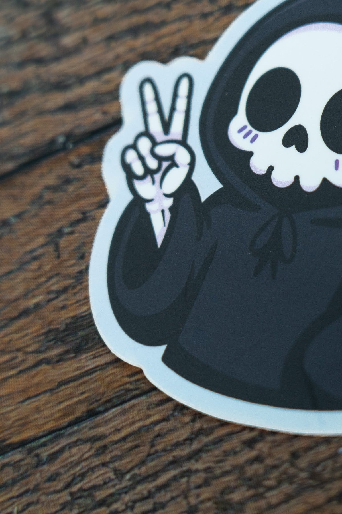 Grim Reaper Peace Sign Sticker | Cute Goth Matte Holographic Kindle Decal - Vix and Ink