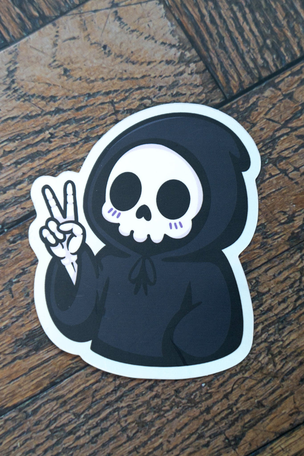 Grim Reaper Peace Sign Sticker | Cute Goth Matte Holographic Kindle Decal - Vix and Ink