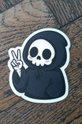 Grim Reaper Peace Sign Sticker | Cute Goth Matte Holographic Kindle Decal - Vix and Ink