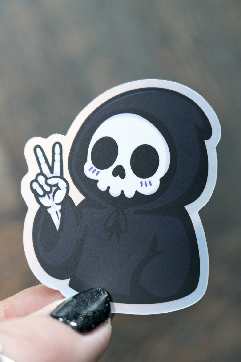 Grim Reaper Peace Sign Sticker | Cute Goth Matte Holographic Kindle Decal - Vix and Ink