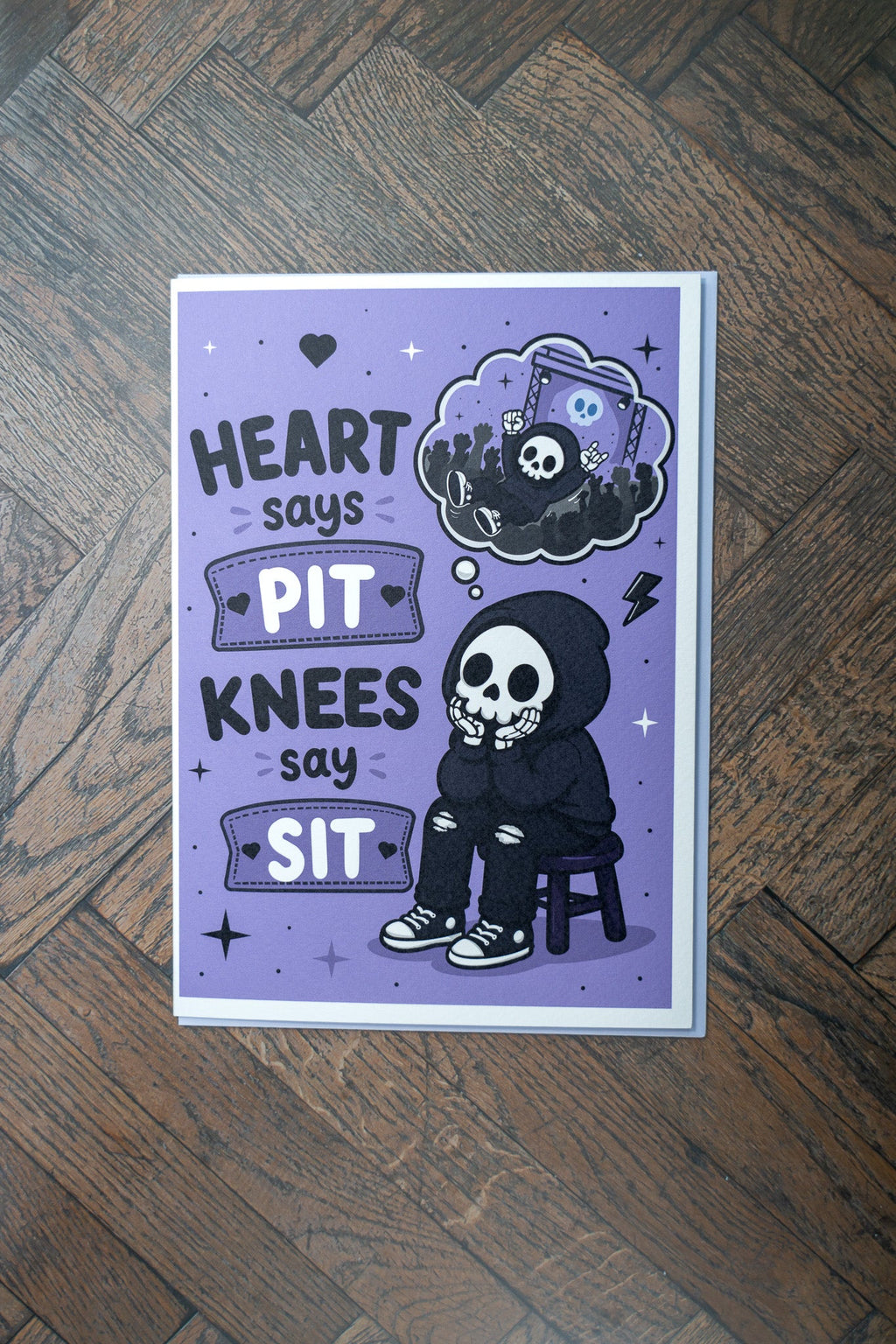 Heart Says Pit Knees Say Sit Birthday Card | Alternative Music Lover Card - Vix and Ink