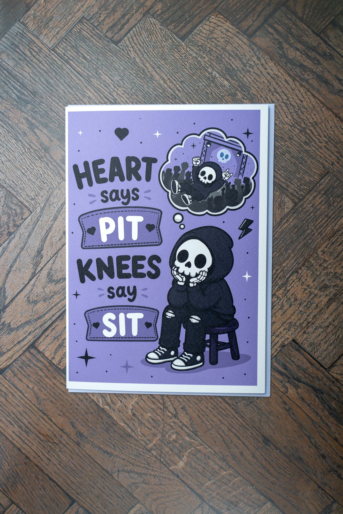 Heart Says Pit Knees Say Sit Birthday Card | Alternative Music Lover Card - Vix and Ink