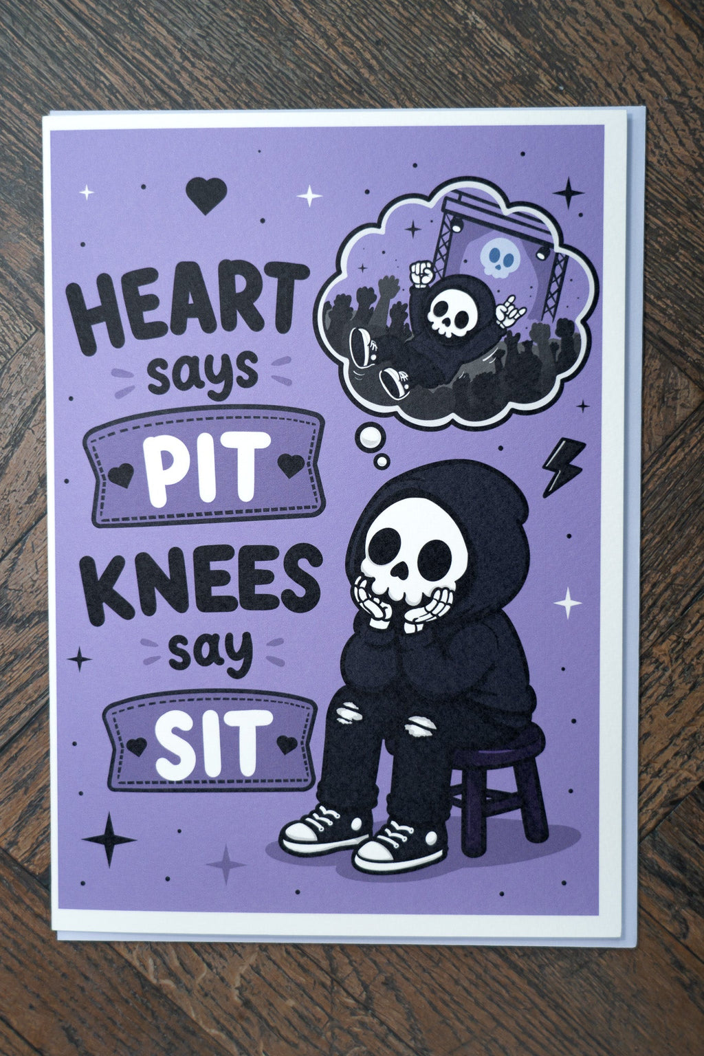 Heart Says Pit Knees Say Sit Birthday Card | Alternative Music Lover Card - Vix and Ink