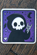 Metalhead Grim Reaper Sticker | Cute Goth Rock Horns Holographic Decal - Vix and Ink