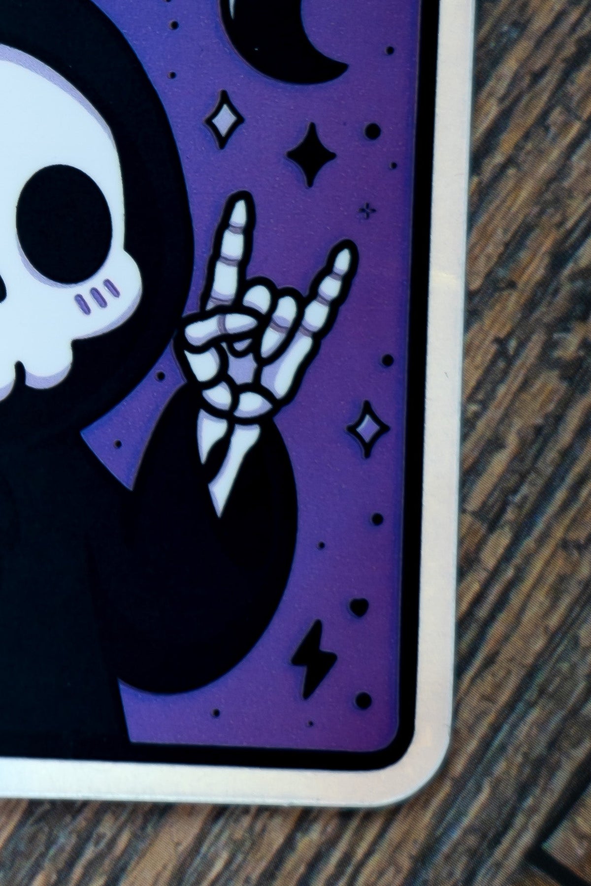 Metalhead Grim Reaper Sticker | Cute Goth Rock Horns Holographic Decal - Vix and Ink