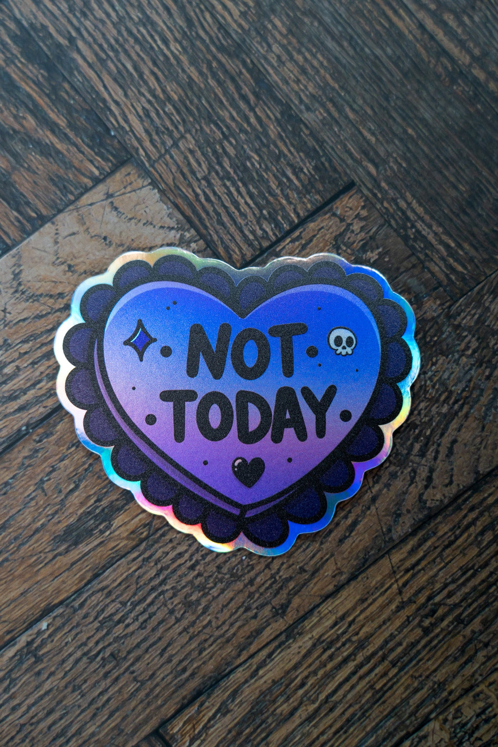 Not Today Purple Heart Sticker | Gothic Introvert Holographic Decal - Vix and Ink