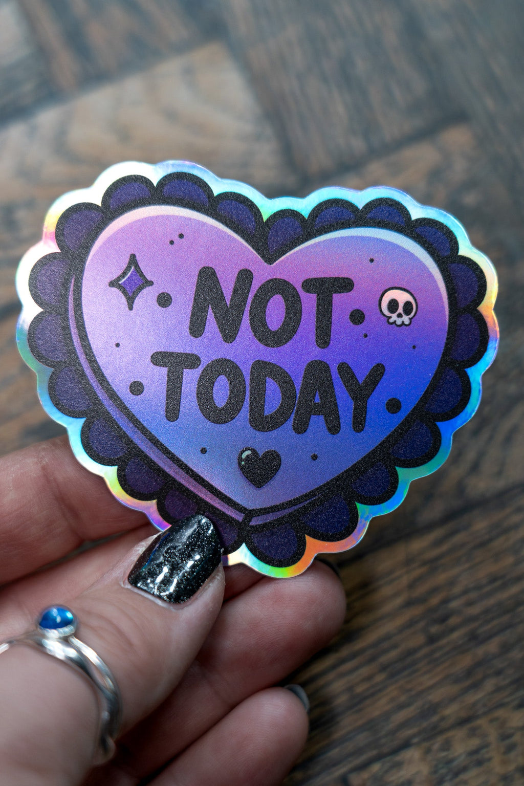 Not Today Purple Heart Sticker | Gothic Introvert Holographic Decal - Vix and Ink