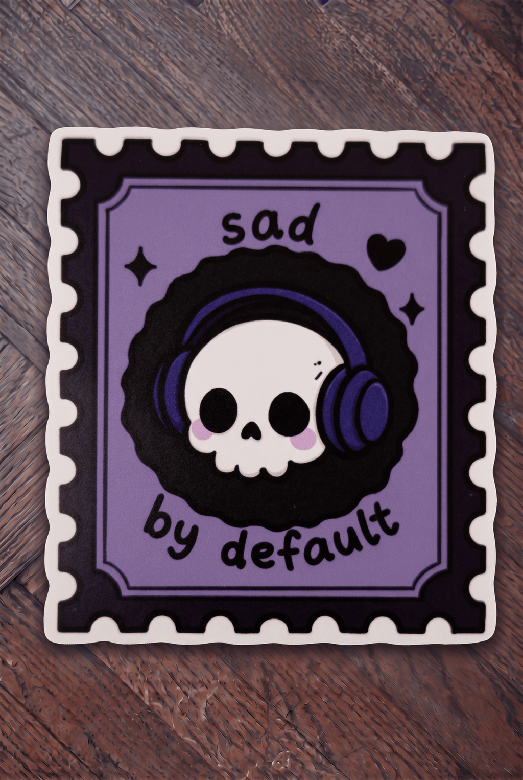 Sad By Default Stamp Die Cut Sticker | Cute Goth Vinyl Sticker Laptop Decal - Vix and Ink