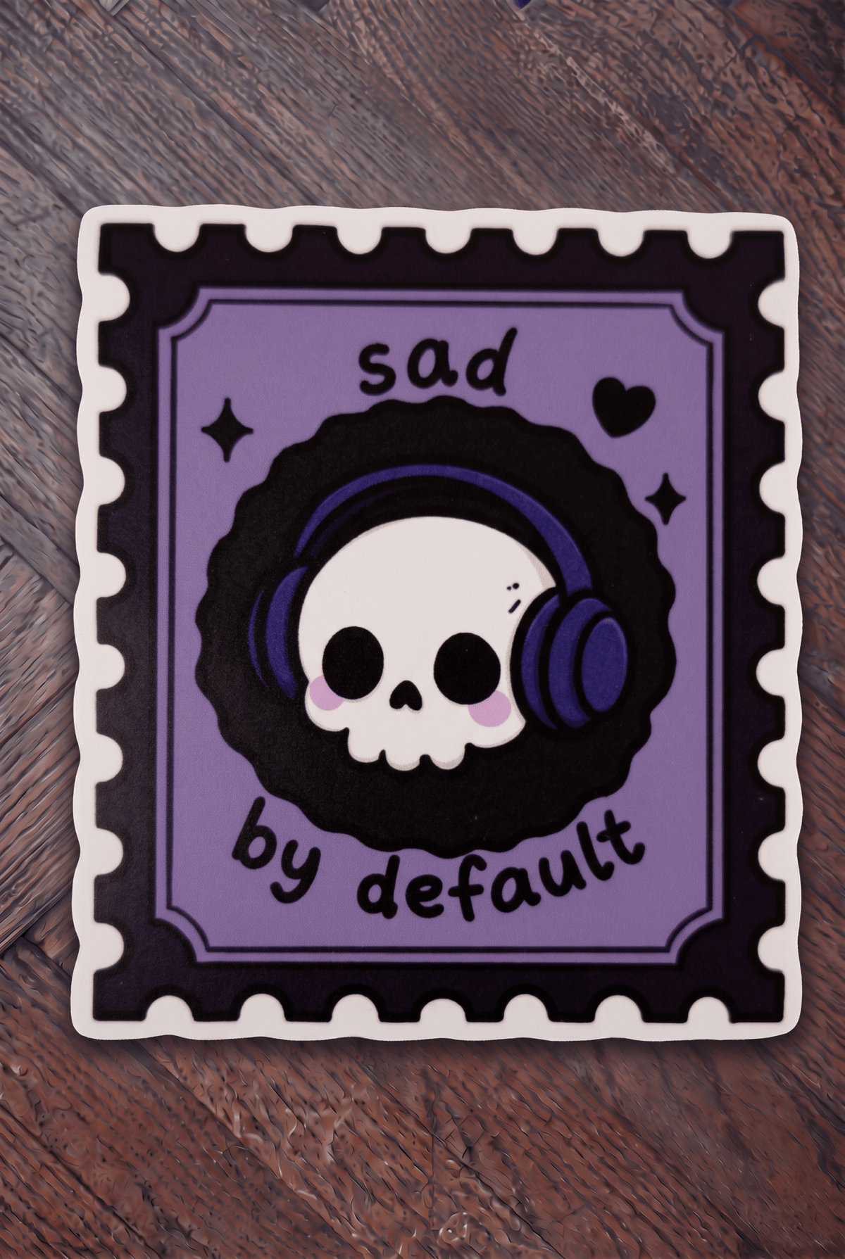 Sad By Default Stamp Die Cut Sticker | Cute Goth Vinyl Sticker Laptop Decal - Vix and Ink