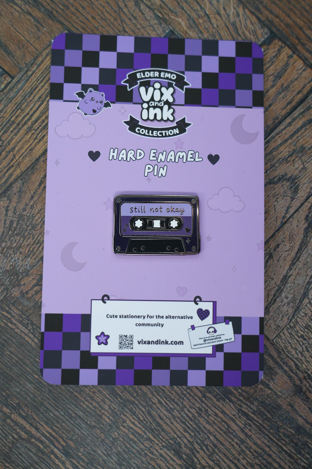 Still Not Okay Cassette Pin Badge | Goth Retro Music Enamel Lapel Pin - Vix and Ink