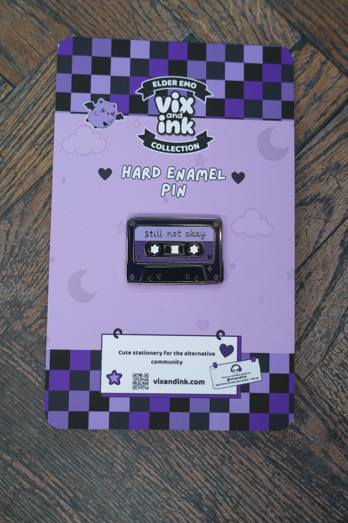 Still Not Okay Cassette Pin Badge | Goth Retro Music Enamel Lapel Pin - Vix and Ink