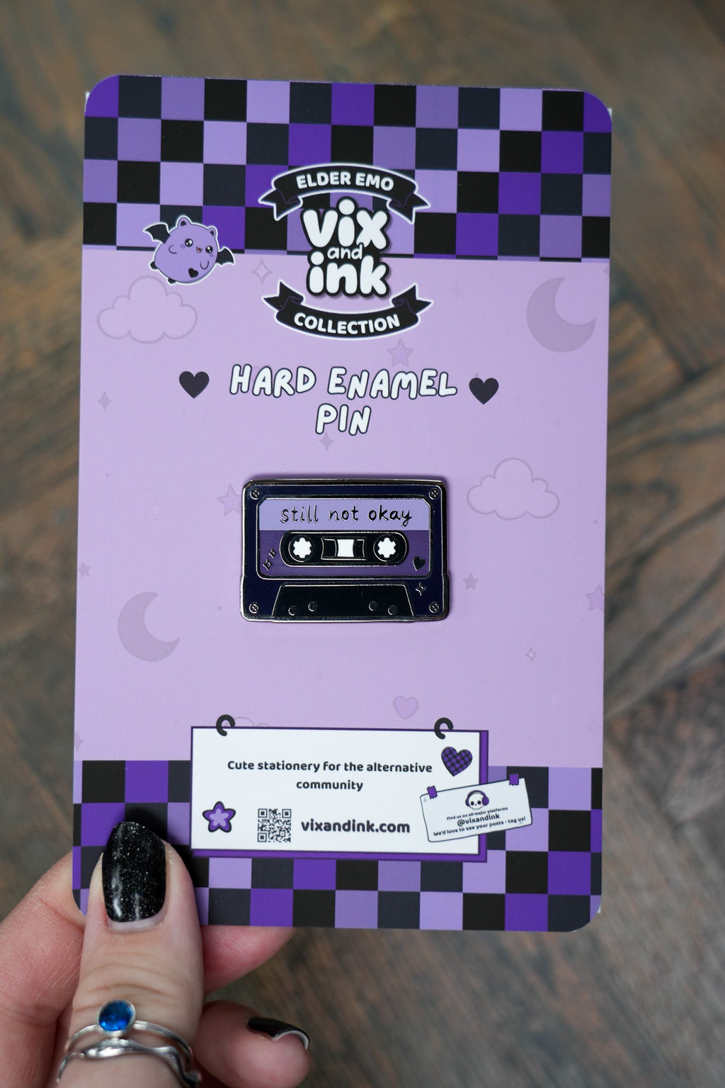 Still Not Okay Cassette Pin Badge | Goth Retro Music Enamel Lapel Pin - Vix and Ink