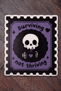 Surviving Not Thriving Stamp Die Cut Sticker | Cute Goth Vinyl Sticker Laptop Decal - Vix and Ink