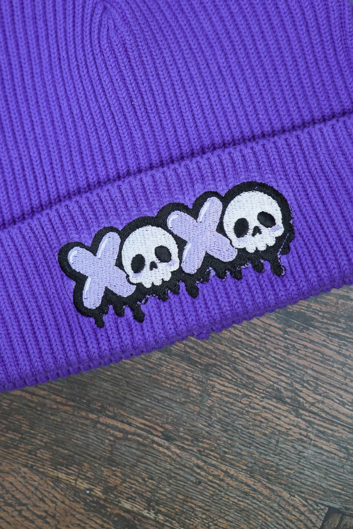 XOXO Skull Embroidered Fisherman Beanie | Organic Cotton Goth Watch Cap - Vix and Ink